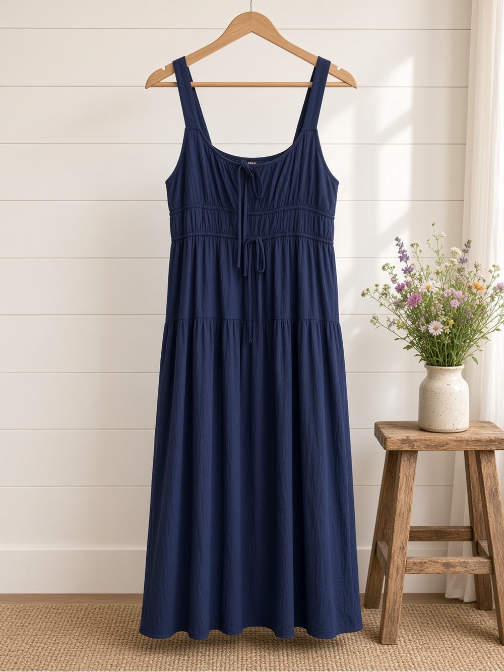 Front Tie Keyhole Detail Sleeveless Midi Dress Large